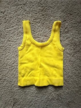 Yellow Ribbed Tank Top - Women's Sleeveless Crop